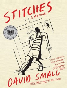 Image of the cover of David Small's graphic memoir Stitches; shows a young boy skulking against a doorframe