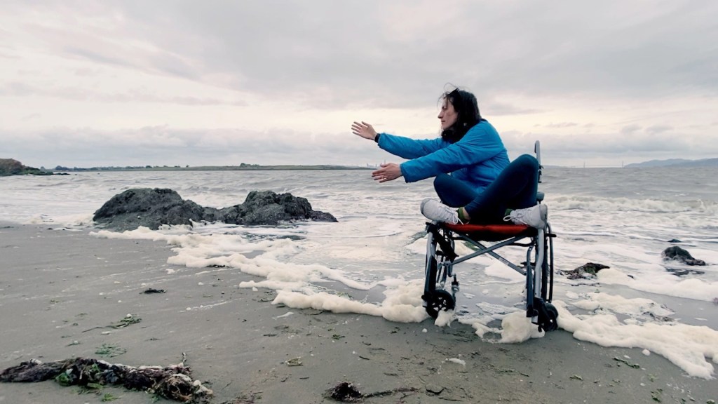 Dancer in wheelchair by the ocean